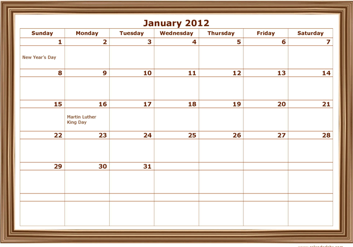 2012 Monthly Classic Design Template