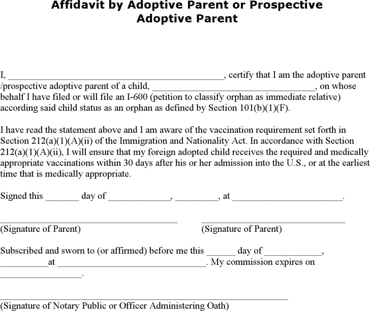 Alaska Affidavit by Adoptive Parent or Prospective Adoptive Parent Form