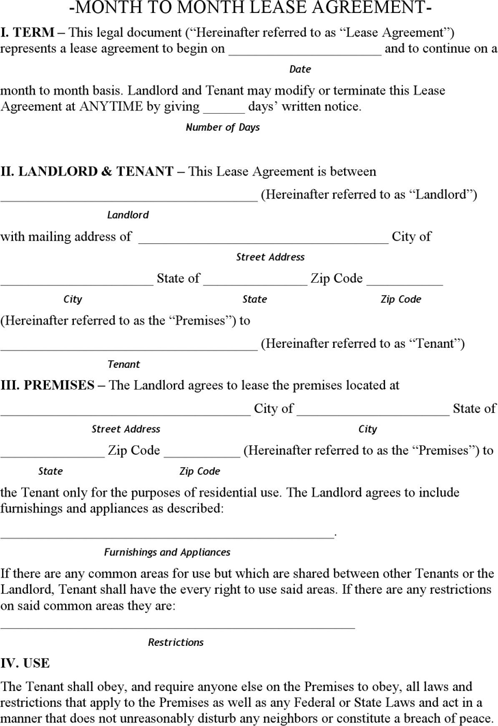 Alaska Month to Month Lease Agreement Form