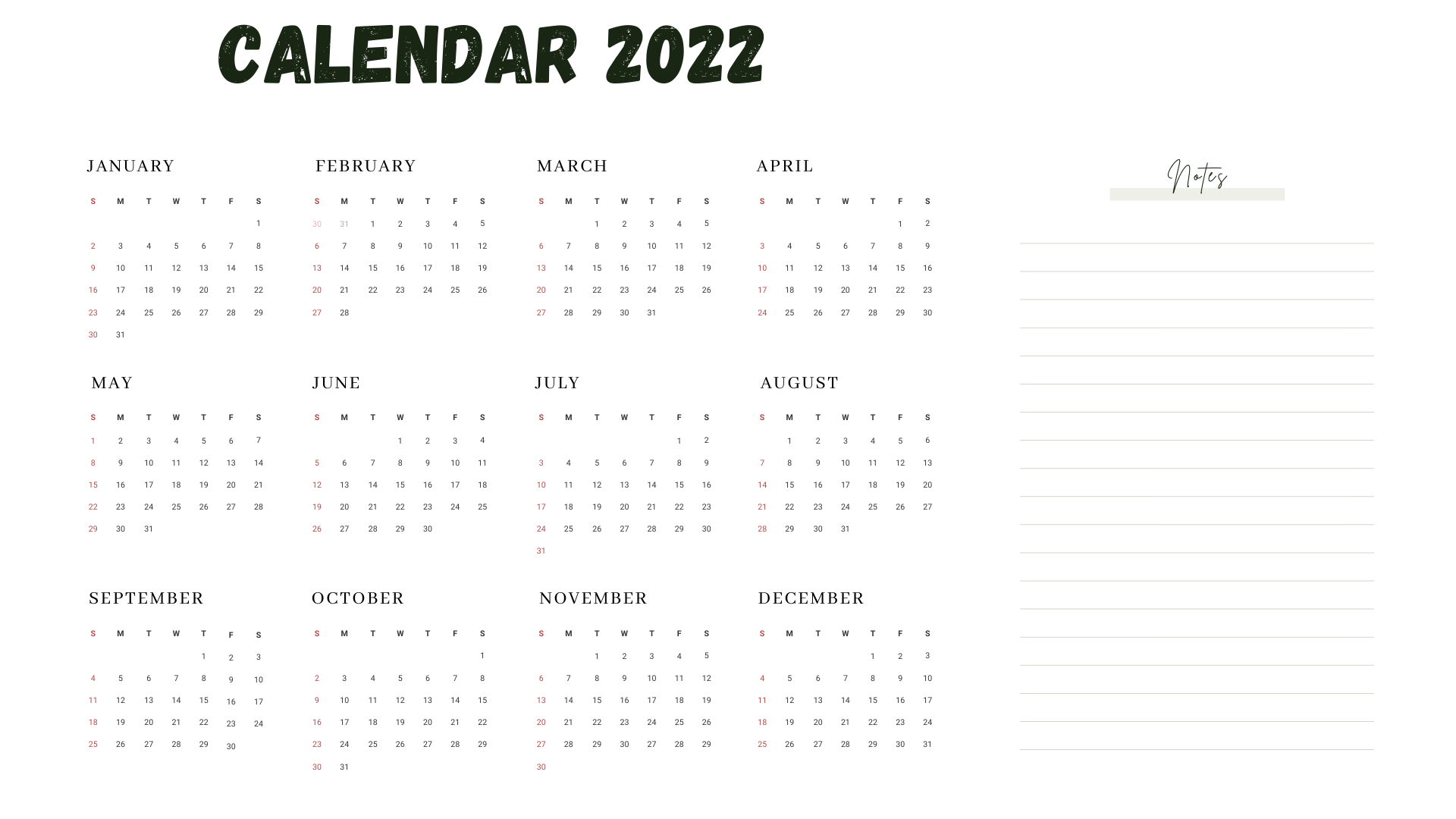 Annual Calendar 2022