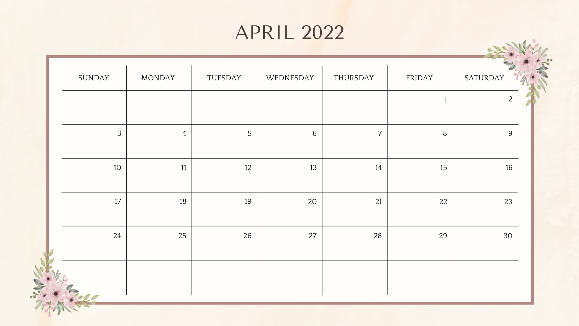 April 2022 Calendar 1