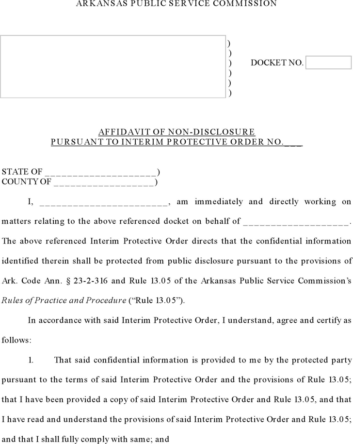 Arkansas Affidavit of Non-disclosure Form