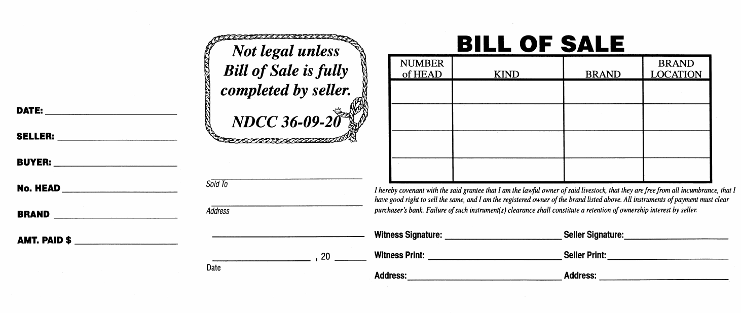 North Dakota Livestock Bill of Sale Form