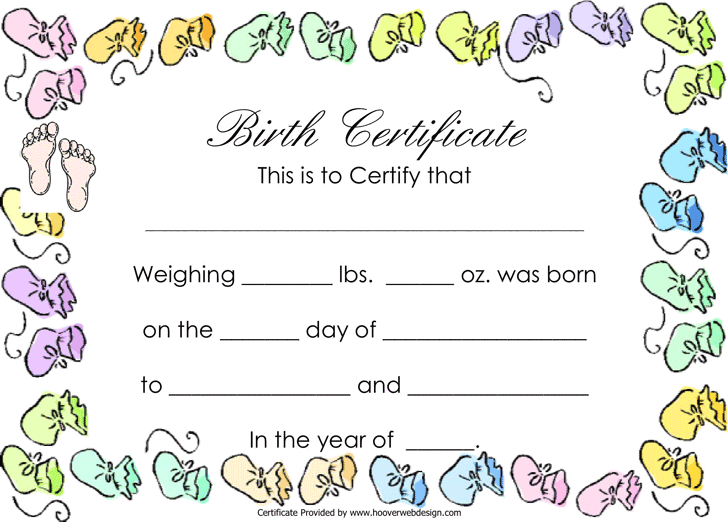 free printable doll birth certificate