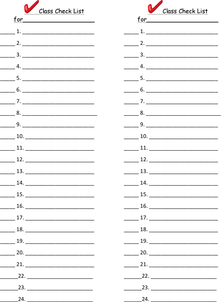 Class Attendance Paper (With Space for Names)