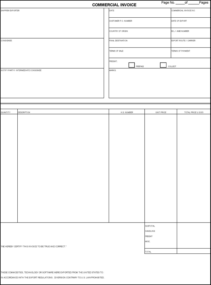 Commercial Invoice Template 3