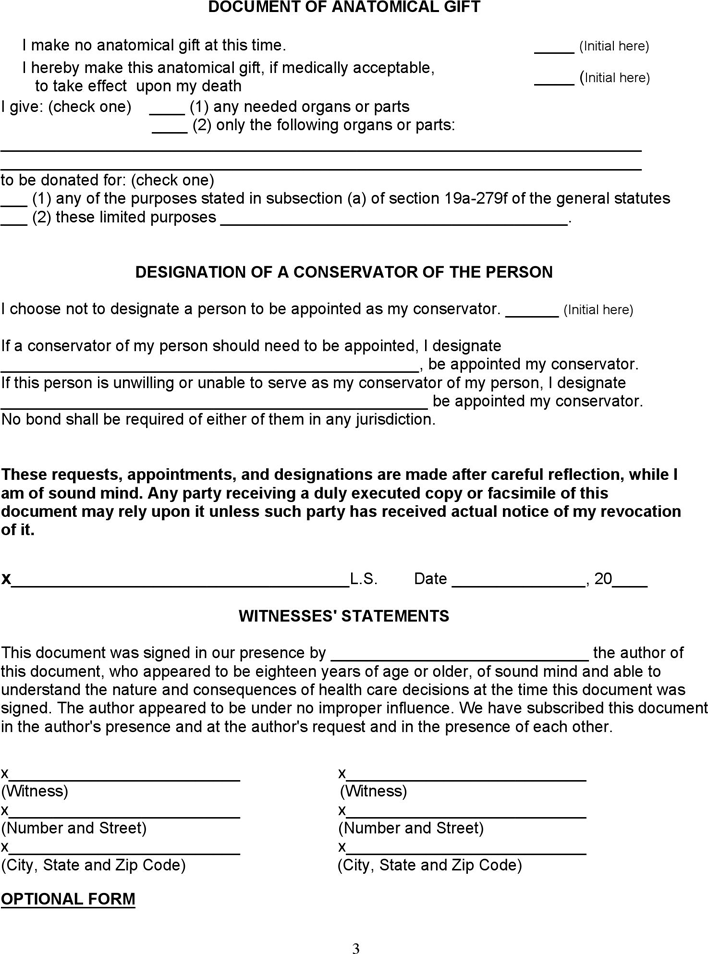 Connecticut Advance Health Care Directive Form 1 Page 3