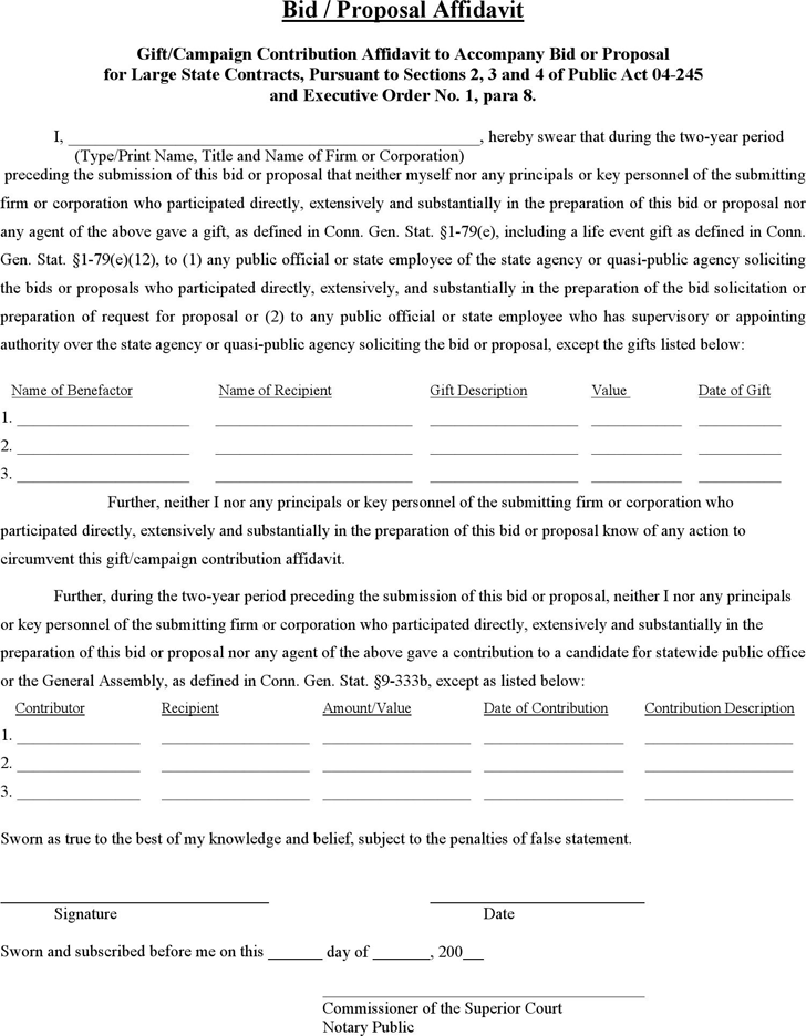 Connecticut Bid/Proposal Affidavit Form