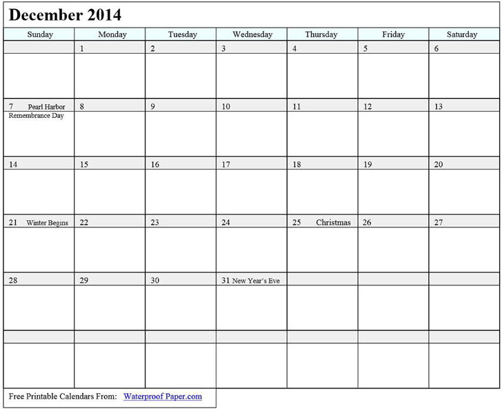 December 2014 Calendar 2