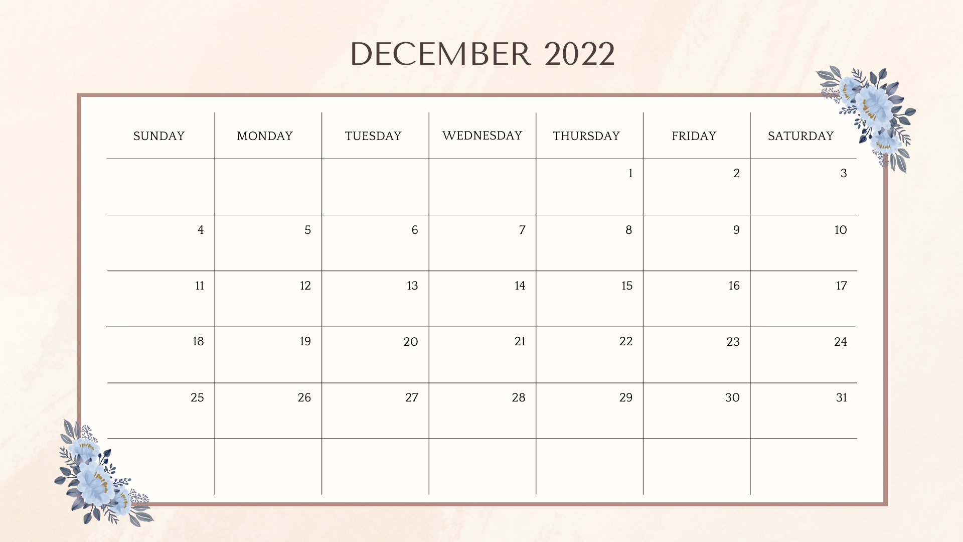 December 2022 Calendar 1