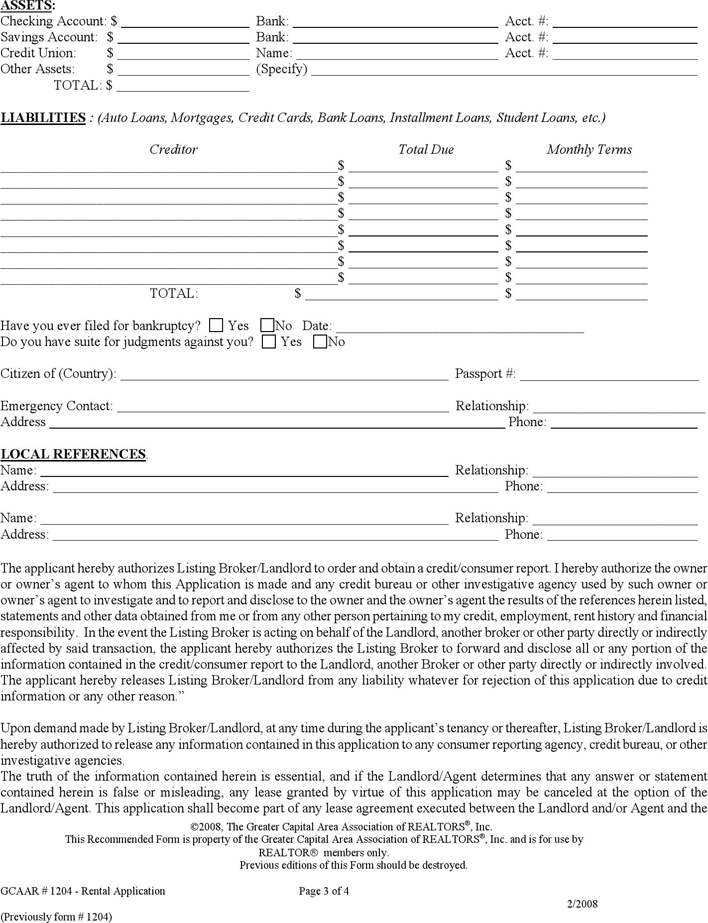 District of Columbia Rental Application Form Page 3
