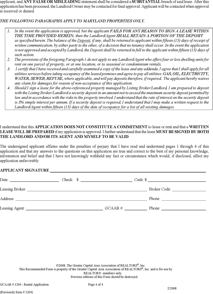 District of Columbia Rental Application Form Page 4