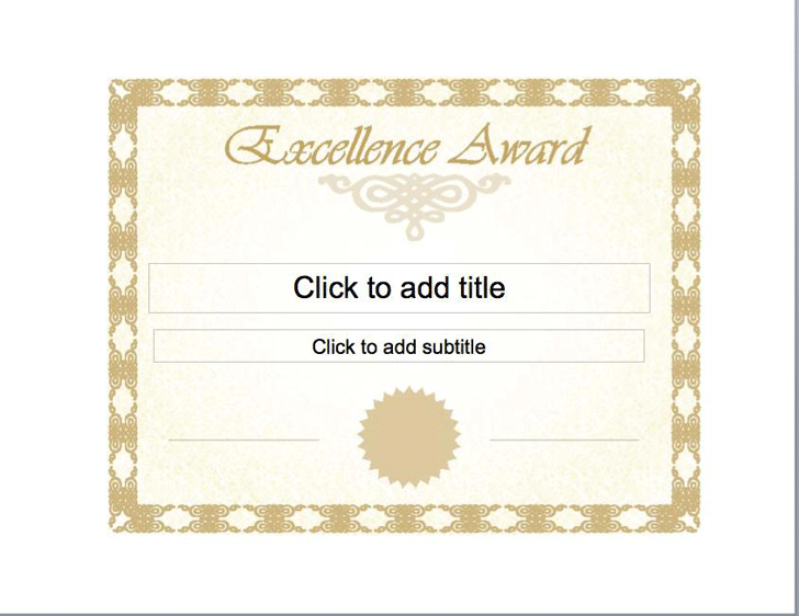 Excellence Award Certificate