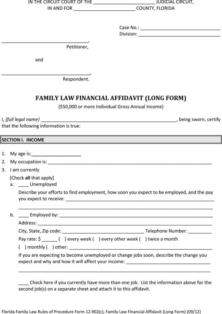 Florida Family Law Financial Affidavit (Long Form) Page 3