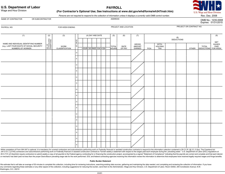 General Certified Payroll Form