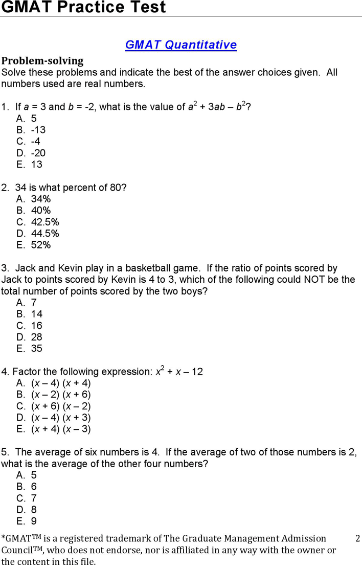 GMAT Sample Questions Template 1 Page 2