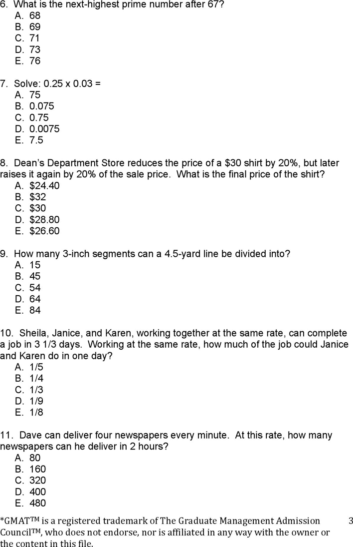 GMAT Sample Questions Template 1 Page 3