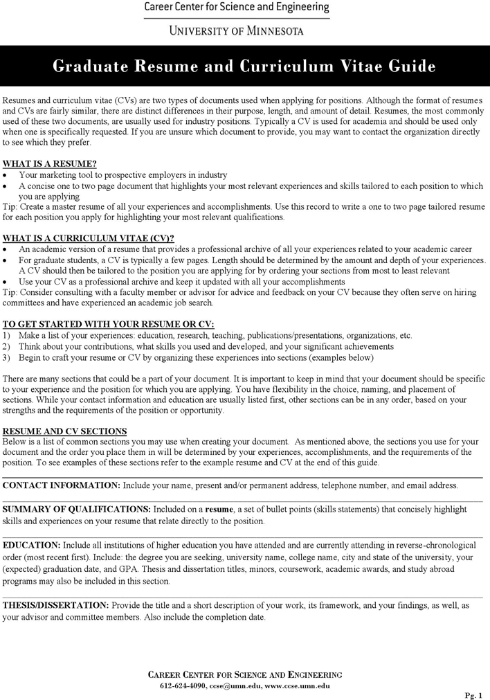 Free Graduate Resume And Curriculum Vitae Guide Pdf 626kb 10