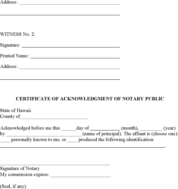 Hawaii General Durable Power of Attorney Form Page 5