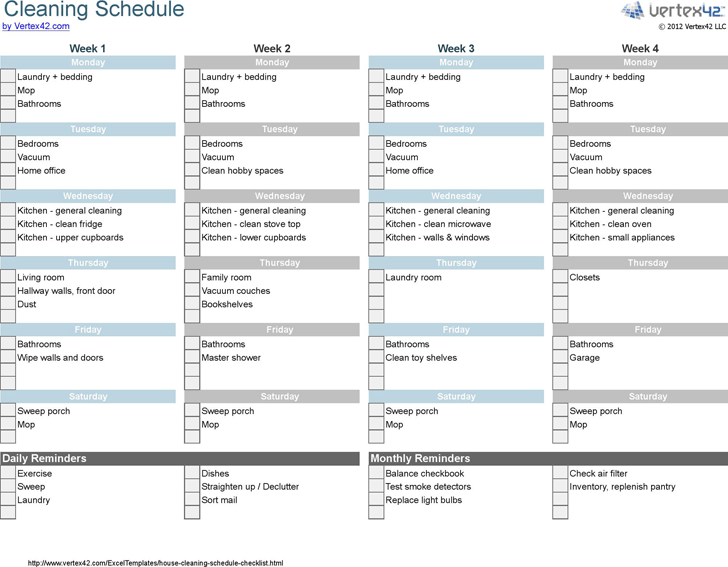 House Cleaning Schedule Template