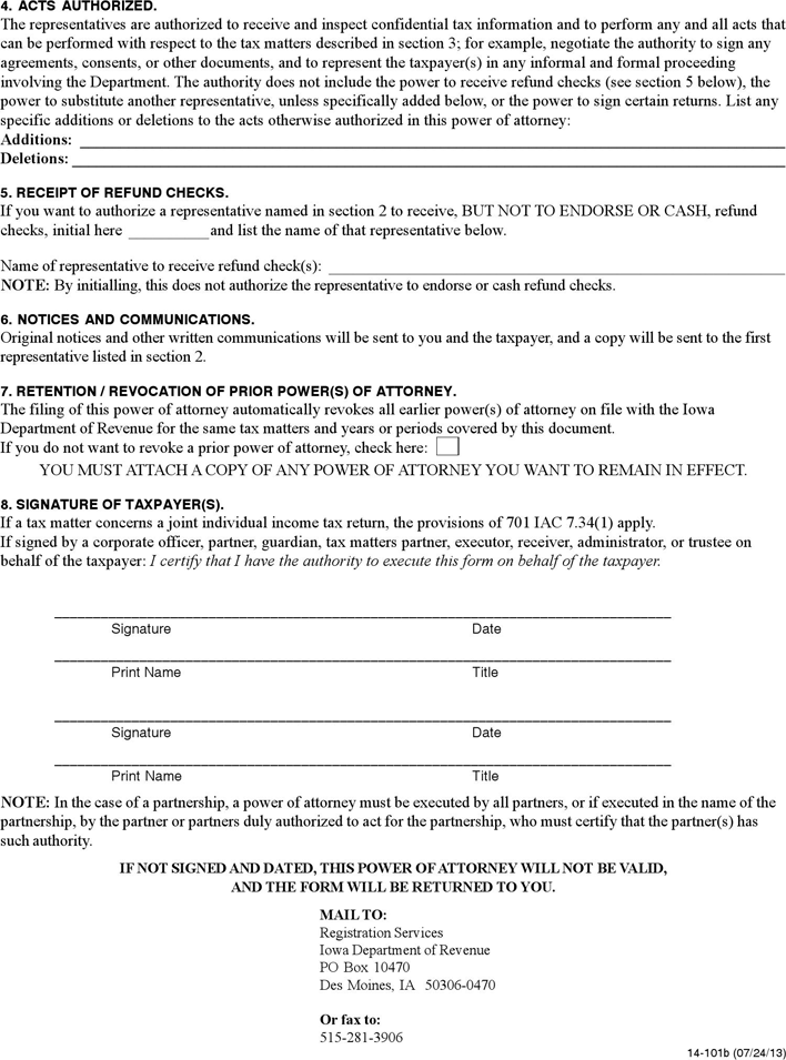 Idaho Tax Power of Attorney Form 2 Page 2