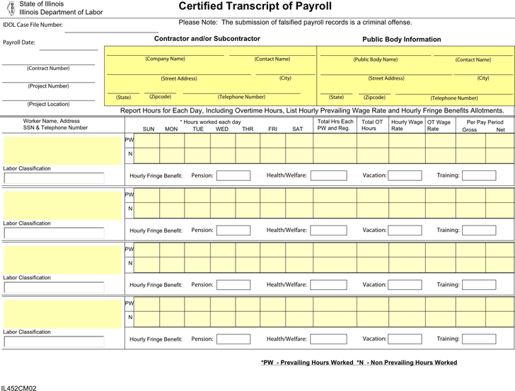 Illinois Certified Transcript of Payroll