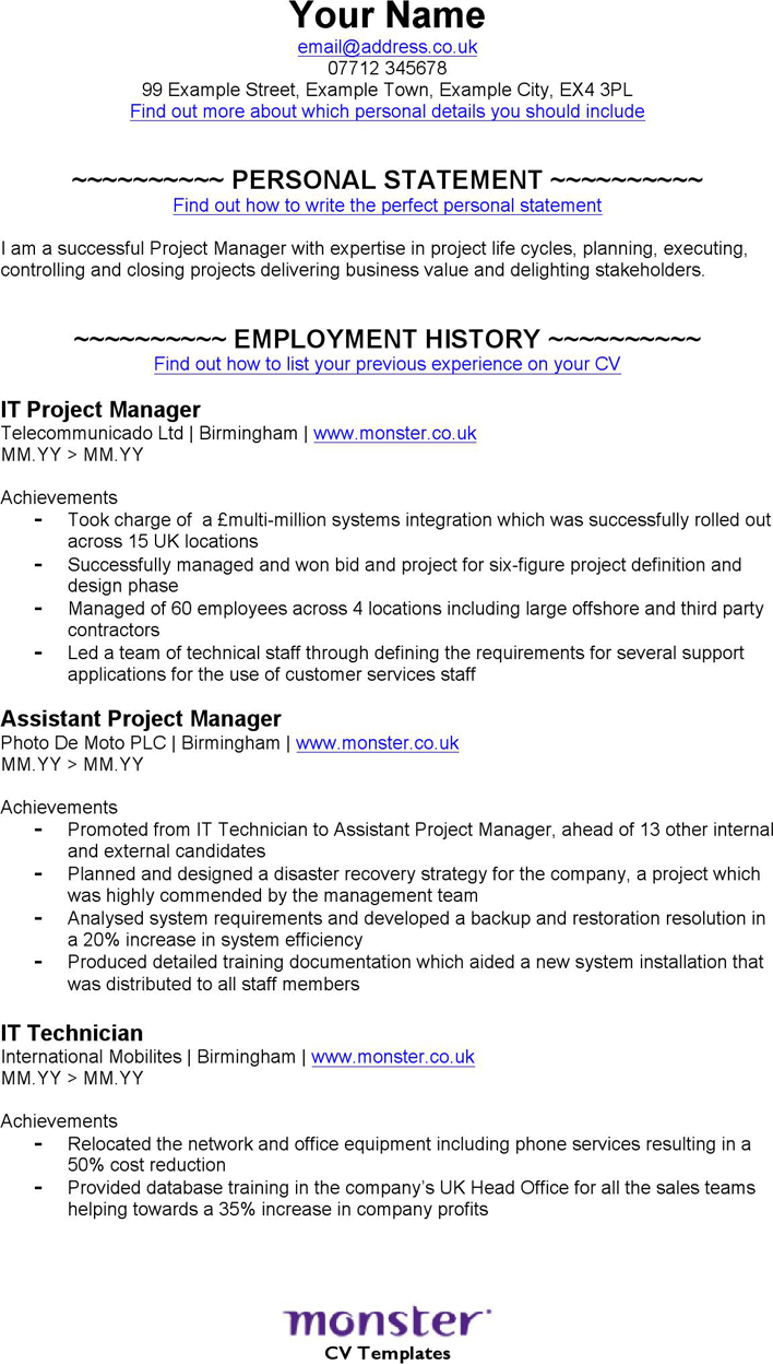 IT - Project Manager CV Template