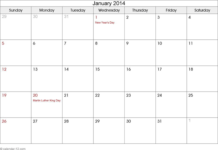 January 2014 Calendar 1