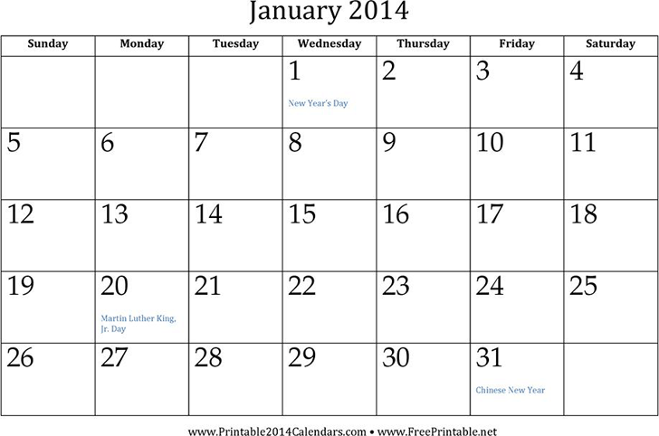 January 2014 Calendar 2