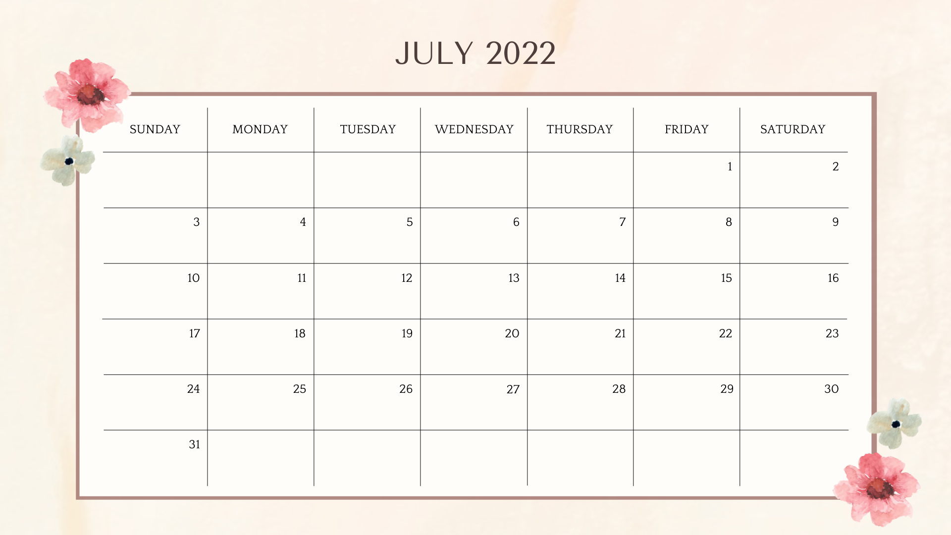 July 2022 Calendar 1