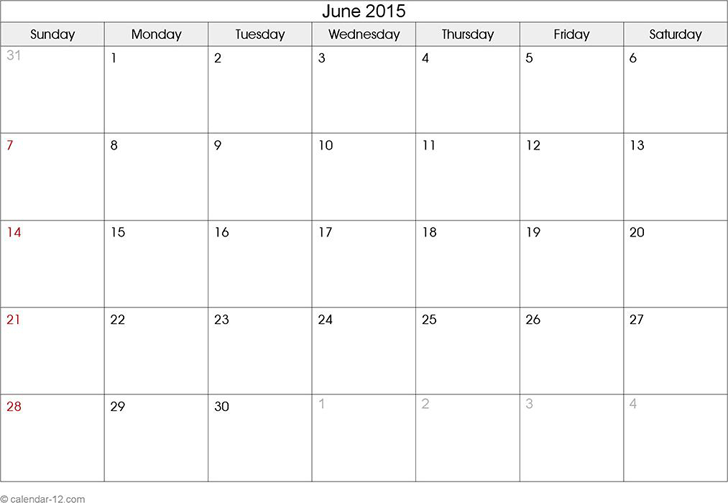 June 2015 Calendar 2