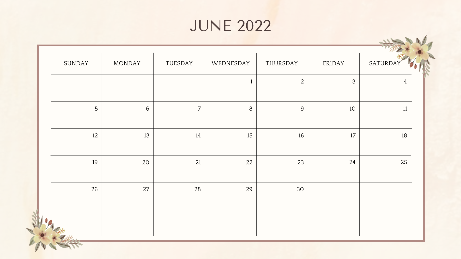 June 2022 Calendar 1