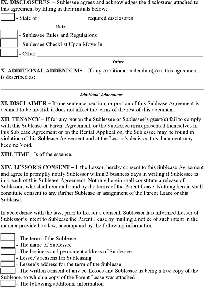 Kansas Sublease Agreement Form Page 4
