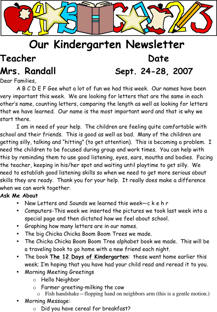 Kindergarten Newsletter Template 3
