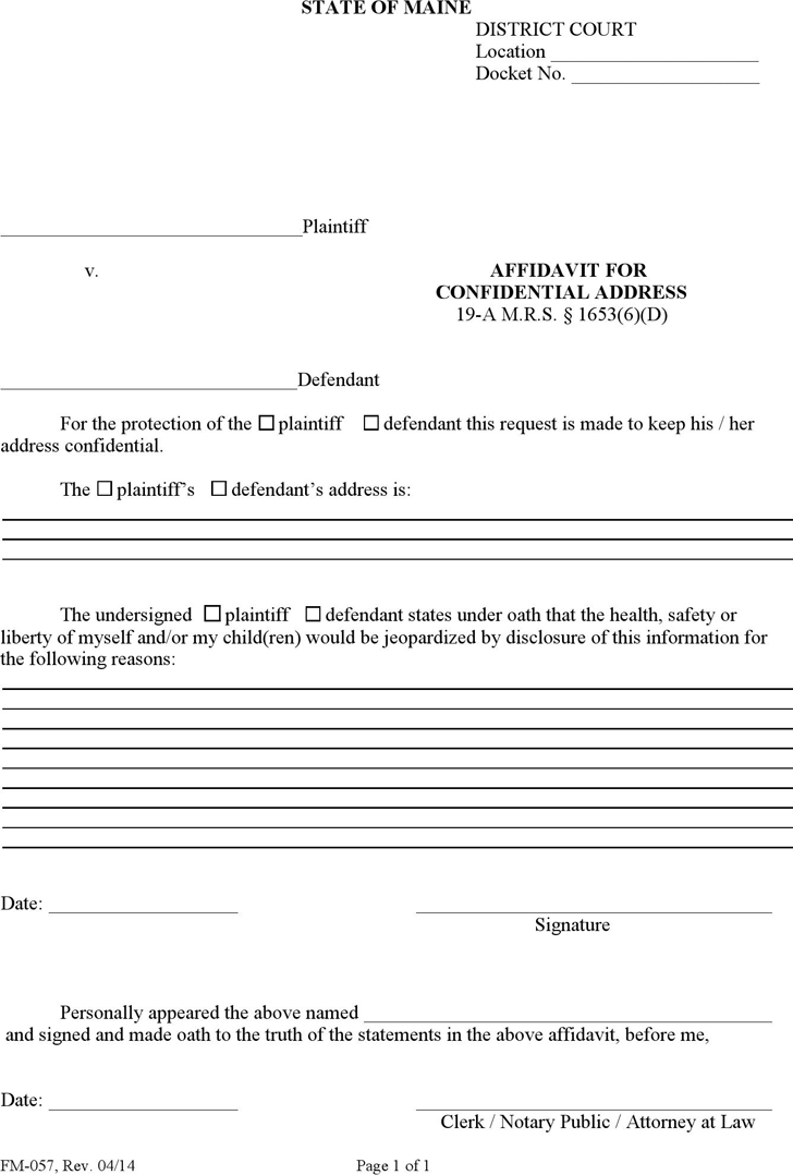 Maine Affidavit for Confidential Address Form
