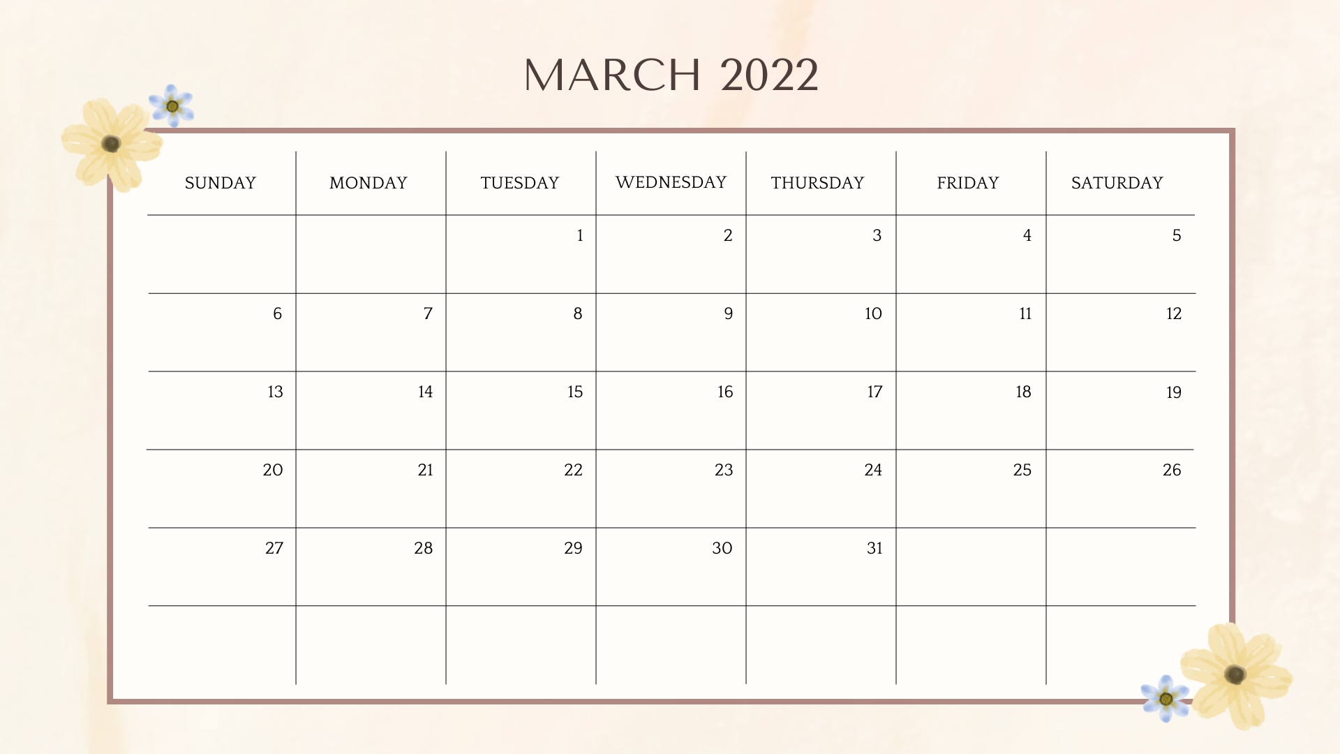 March 2022 Calendar 1
