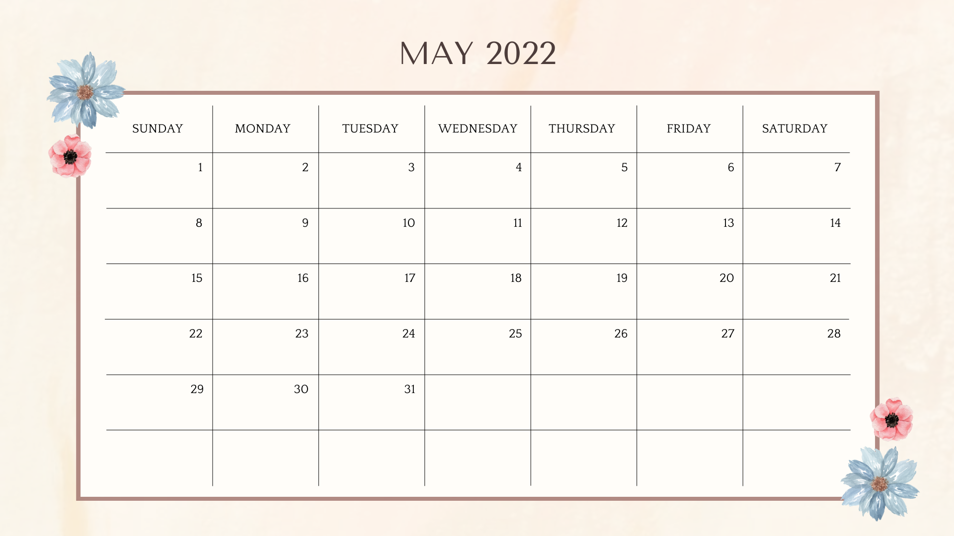 May 2022 Calendar 1