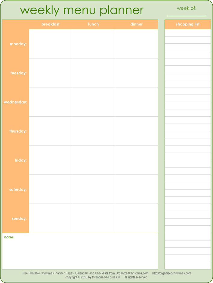 Menu Planner With Grocery List