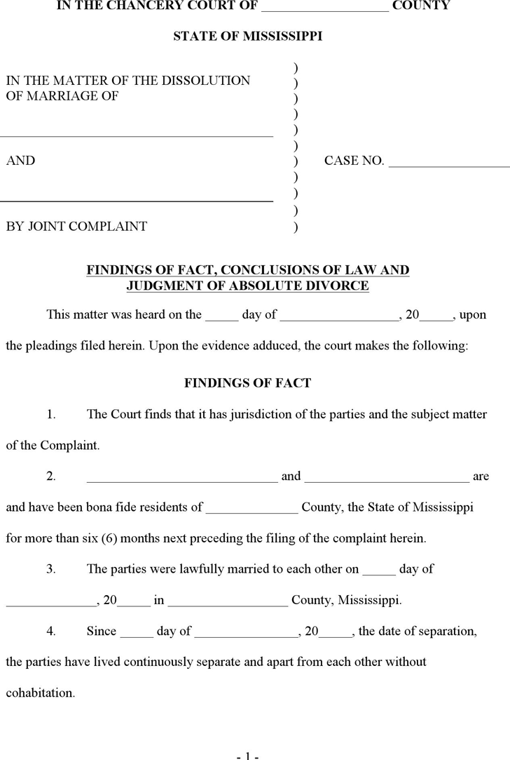 Mississippi Final Judgment of Absolute Divorce Form