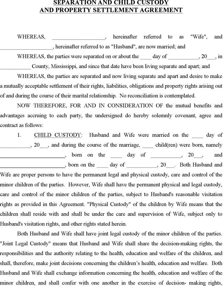 Mississippi Marital Settlement Agreement (with minor children) Form