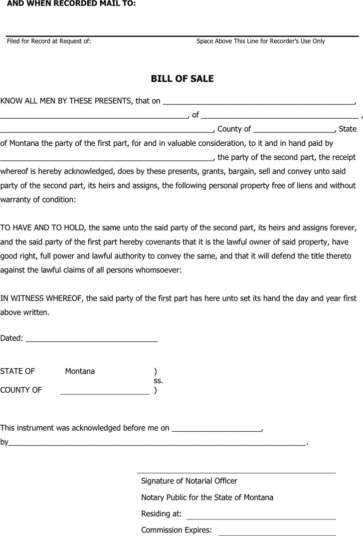 Montana Personal Property Bill of Sale Form