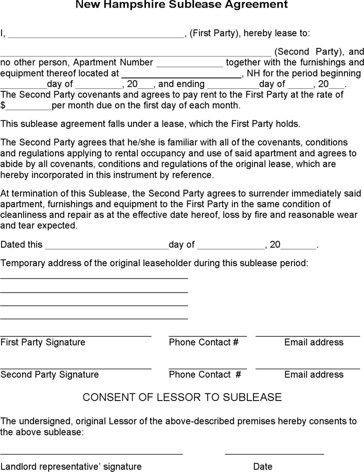 New Hampshire Sublease Agreement Form