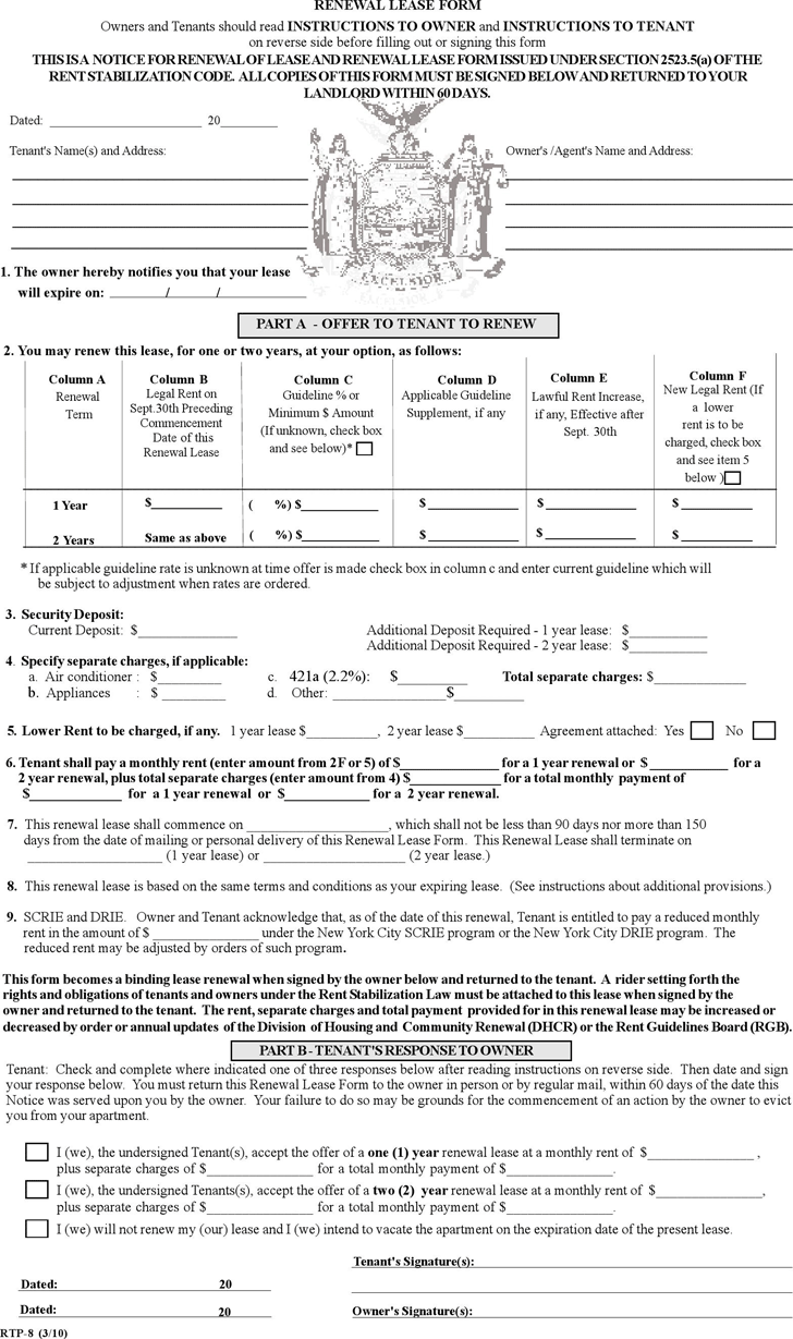New York Renewal Lease Form