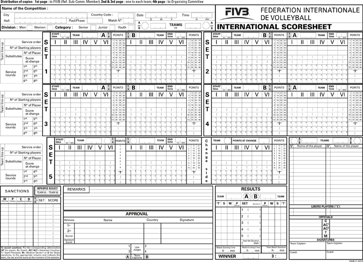 Official Volleyball Scoresheet