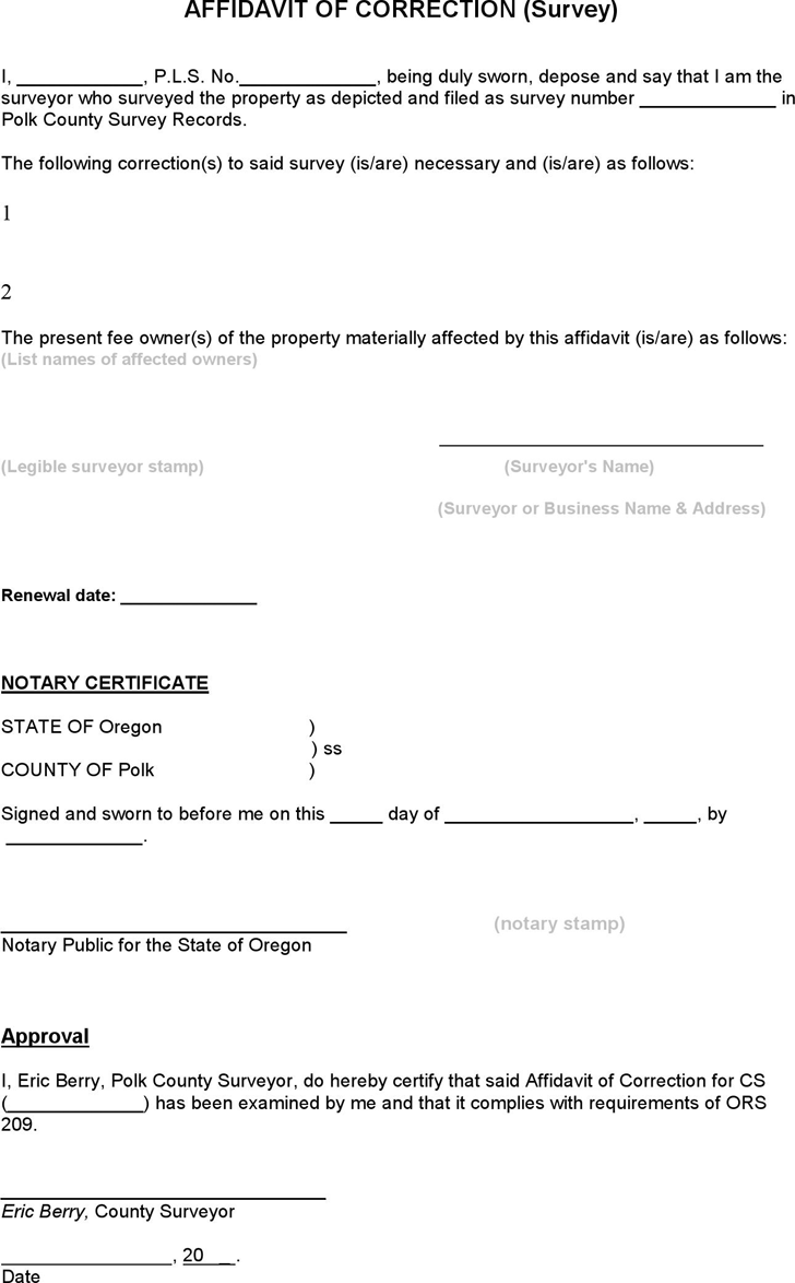 Oregon Affidavit of Correction (Survey) Form