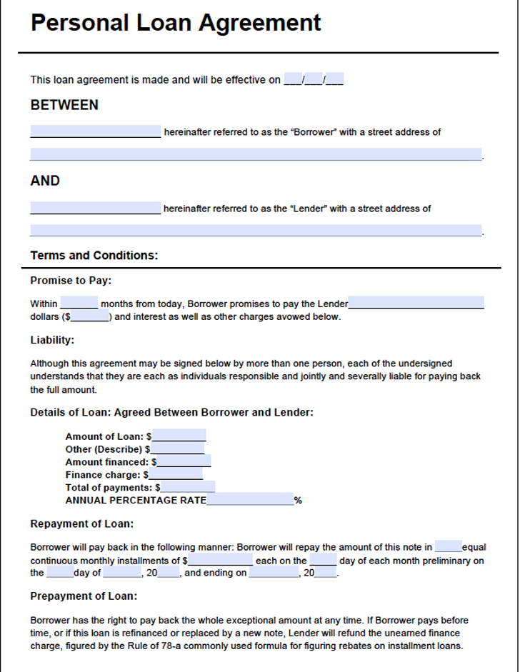 Personal Loan Agreement Form 3