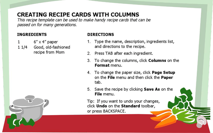 Recipe Card (Multiple Columns)