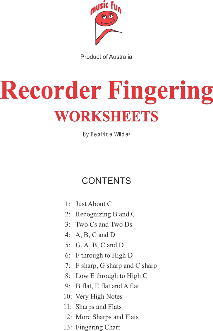 Recorder Fingering Worksheets
