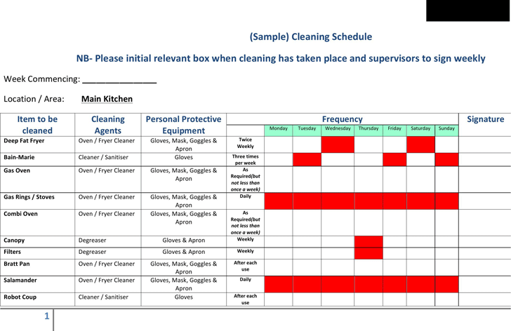 (Sample) Cleaning Schedule