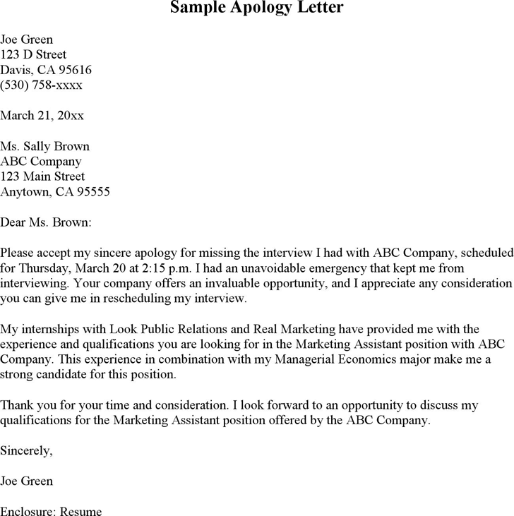 Sample Letter of Apology for Missed Interview 2